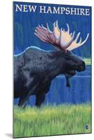 New Hampshire - Moose in the Moonlight-Lantern Press-Mounted Art Print