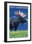 New Hampshire - Moose in the Moonlight-Lantern Press-Framed Art Print