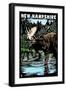 New Hampshire - Moose - Scratchboard-Lantern Press-Framed Art Print