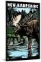 New Hampshire - Moose - Scratchboard-Lantern Press-Mounted Art Print