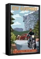 New Hampshire - Motorcycle Scene and Old Man of the Mountain-Lantern Press-Framed Stretched Canvas