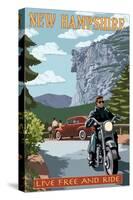 New Hampshire - Motorcycle Scene and Old Man of the Mountain-Lantern Press-Stretched Canvas