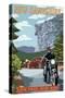 New Hampshire - Motorcycle Scene and Old Man of the Mountain-Lantern Press-Stretched Canvas