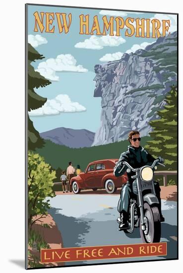 New Hampshire - Motorcycle Scene and Old Man of the Mountain-Lantern Press-Mounted Art Print