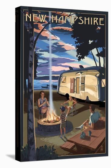 New Hampshire - Retro Camper and Lake-Lantern Press-Stretched Canvas