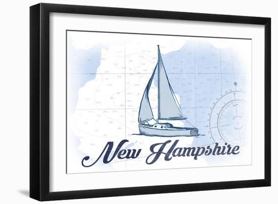 New Hampshire - Sailboat - Blue - Coastal Icon-Lantern Press-Framed Art Print