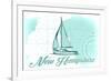 New Hampshire - Sailboat - Teal - Coastal Icon-Lantern Press-Framed Premium Giclee Print