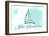 New Hampshire - Sailboat - Teal - Coastal Icon-Lantern Press-Framed Art Print