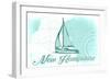 New Hampshire - Sailboat - Teal - Coastal Icon-Lantern Press-Framed Art Print