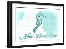 New Hampshire - Seahorse - Teal - Coastal Icon-Lantern Press-Framed Art Print
