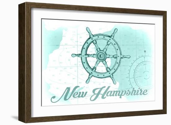 New Hampshire - Ship Wheel - Teal - Coastal Icon-Lantern Press-Framed Art Print