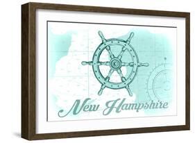 New Hampshire - Ship Wheel - Teal - Coastal Icon-Lantern Press-Framed Art Print