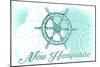 New Hampshire - Ship Wheel - Teal - Coastal Icon-Lantern Press-Mounted Art Print
