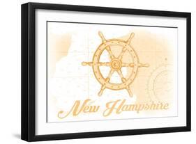 New Hampshire - Ship Wheel - Yellow - Coastal Icon-Lantern Press-Framed Art Print