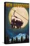 New Hampshire - Ski Lift and Full Moon-Lantern Press-Stretched Canvas