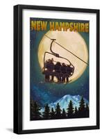 New Hampshire - Ski Lift and Full Moon-Lantern Press-Framed Art Print