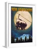 New Hampshire - Ski Lift and Full Moon-Lantern Press-Framed Art Print