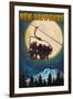 New Hampshire - Ski Lift and Full Moon-Lantern Press-Framed Art Print