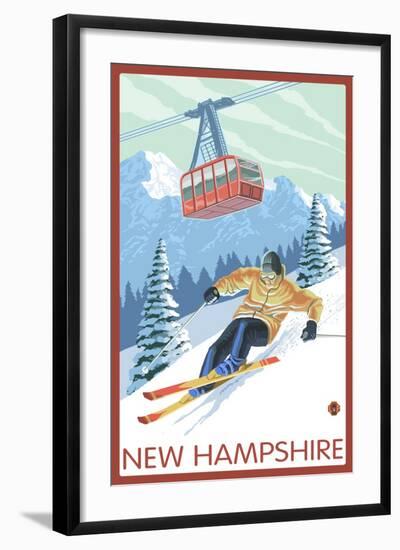 New Hampshire - Skier and Tram-Lantern Press-Framed Art Print