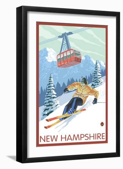 New Hampshire - Skier and Tram-Lantern Press-Framed Art Print