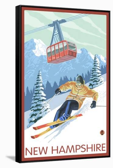 New Hampshire - Skier and Tram-Lantern Press-Framed Stretched Canvas