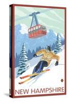 New Hampshire - Skier and Tram-Lantern Press-Stretched Canvas