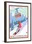 New Hampshire - Snowboarder and Tram-Lantern Press-Framed Art Print