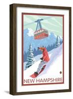 New Hampshire - Snowboarder and Tram-Lantern Press-Framed Art Print