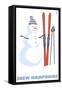 New Hampshire, Snowman with Skis-Lantern Press-Framed Stretched Canvas