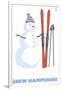 New Hampshire, Snowman with Skis-Lantern Press-Framed Art Print