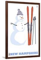 New Hampshire, Snowman with Skis-Lantern Press-Framed Art Print