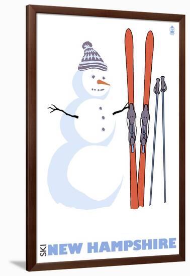 New Hampshire, Snowman with Skis-Lantern Press-Framed Art Print