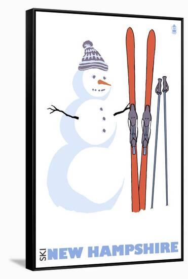 New Hampshire, Snowman with Skis-Lantern Press-Framed Stretched Canvas