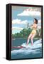 New Hampshire - Water Skier and Lake-Lantern Press-Framed Stretched Canvas