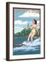 New Hampshire - Water Skier and Lake-Lantern Press-Framed Art Print