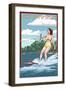 New Hampshire - Water Skier and Lake-Lantern Press-Framed Art Print