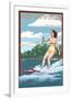 New Hampshire - Water Skier and Lake-Lantern Press-Framed Art Print