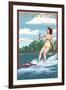 New Hampshire - Water Skier and Lake-Lantern Press-Framed Art Print