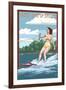 New Hampshire - Water Skier and Lake-Lantern Press-Framed Art Print