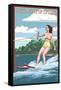 New Hampshire - Water Skier and Lake-Lantern Press-Framed Stretched Canvas