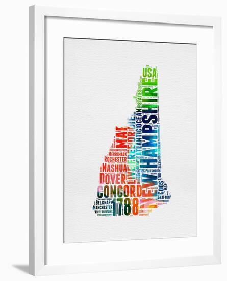 New Hampshire Watercolor Word Cloud-NaxArt-Framed Art Print