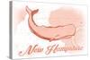 New Hampshire - Whale - Coral - Coastal Icon-Lantern Press-Stretched Canvas