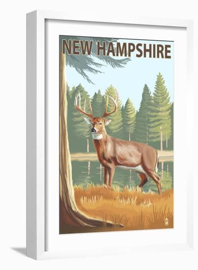 New Hampshire - White-Tailed Deer-Lantern Press-Framed Art Print