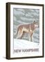 New Hampshire - Wolf Scene-Lantern Press-Framed Art Print