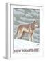 New Hampshire - Wolf Scene-Lantern Press-Framed Art Print