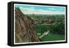 New Haven, Connecticut, Aerial View of the City from East Rock Cliffs-Lantern Press-Framed Stretched Canvas