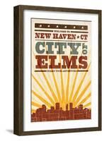 New Haven, Connecticut - Skyline and Sunburst Screenprint Style-Lantern Press-Framed Art Print