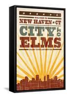 New Haven, Connecticut - Skyline and Sunburst Screenprint Style-Lantern Press-Framed Stretched Canvas