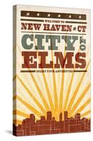 New Haven, Connecticut - Skyline and Sunburst Screenprint Style-Lantern Press-Stretched Canvas