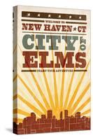 New Haven, Connecticut - Skyline and Sunburst Screenprint Style-Lantern Press-Stretched Canvas